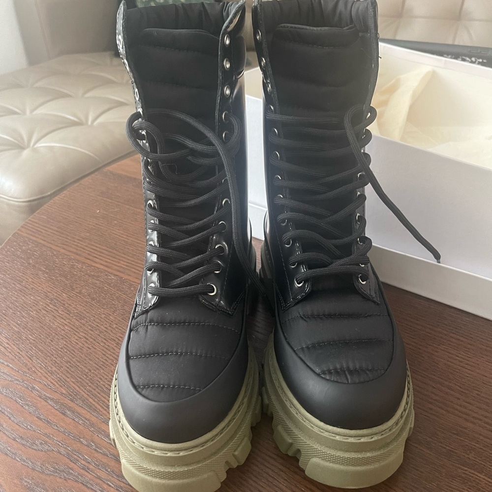 Ganni Black Leather & Tech Combat Boots